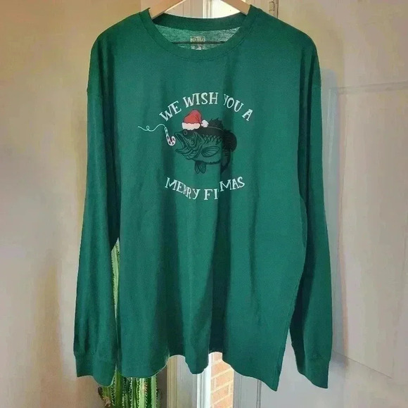 Red Head Brand Co. Merry Fishmas Green Longsleeve‎ Tshirt, Size XL - Picture 1 of 7